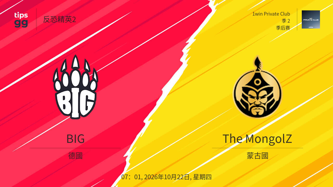 BIG对阵The MongolZ，2026年10月22日，实时赔率和比赛投注线，反恐精英2 | Tips.GG