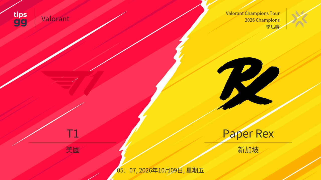 T1对阵Paper Rex，2026年10月09日，在Valorant Champions Tour 2026 Champions ...