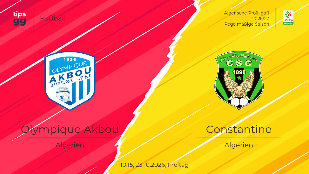 Olympique Akbou – Constantine Quoten am 23.10.2026 | Fußball | Tips.GG