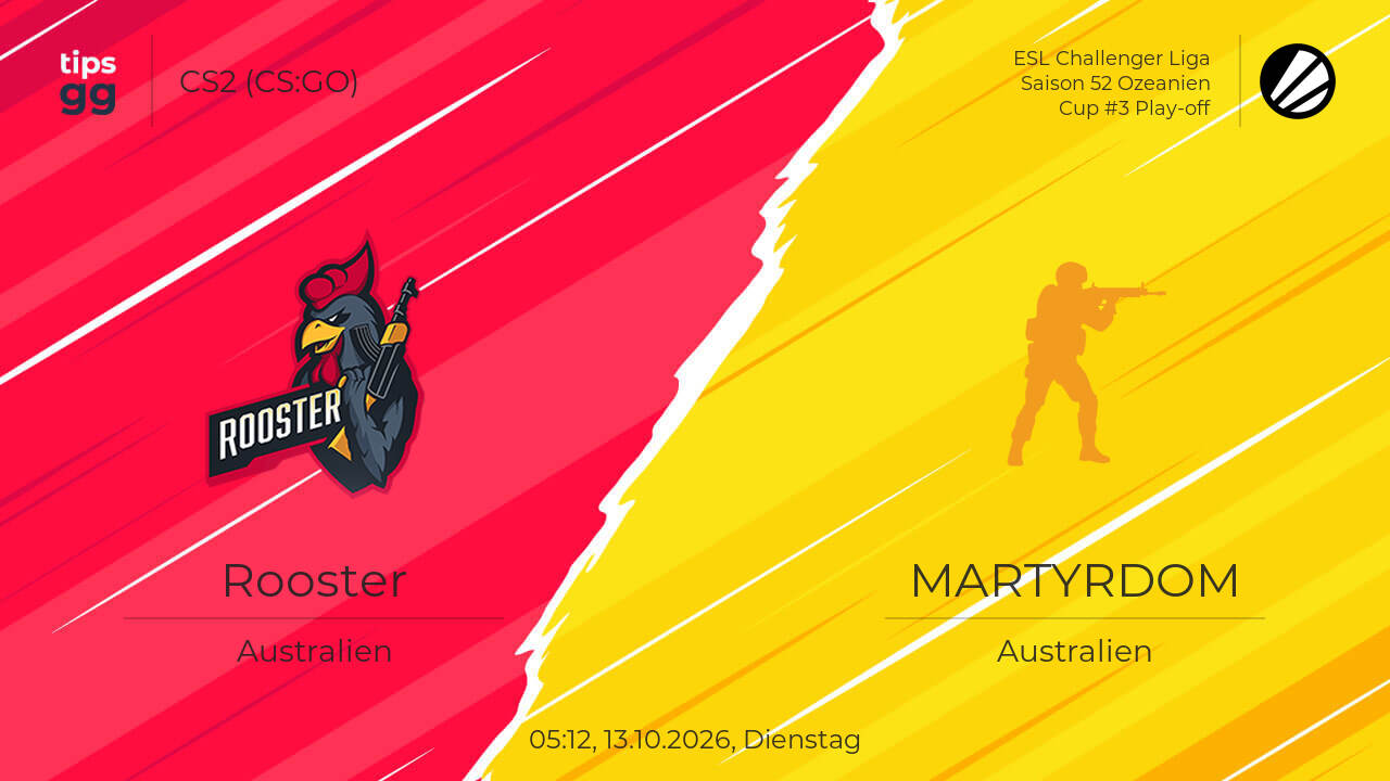 Rooster gegen MARTYRDOM am 13.10.2026 – Wett Tipps | CS2 (CS:GO) | Tips.GG