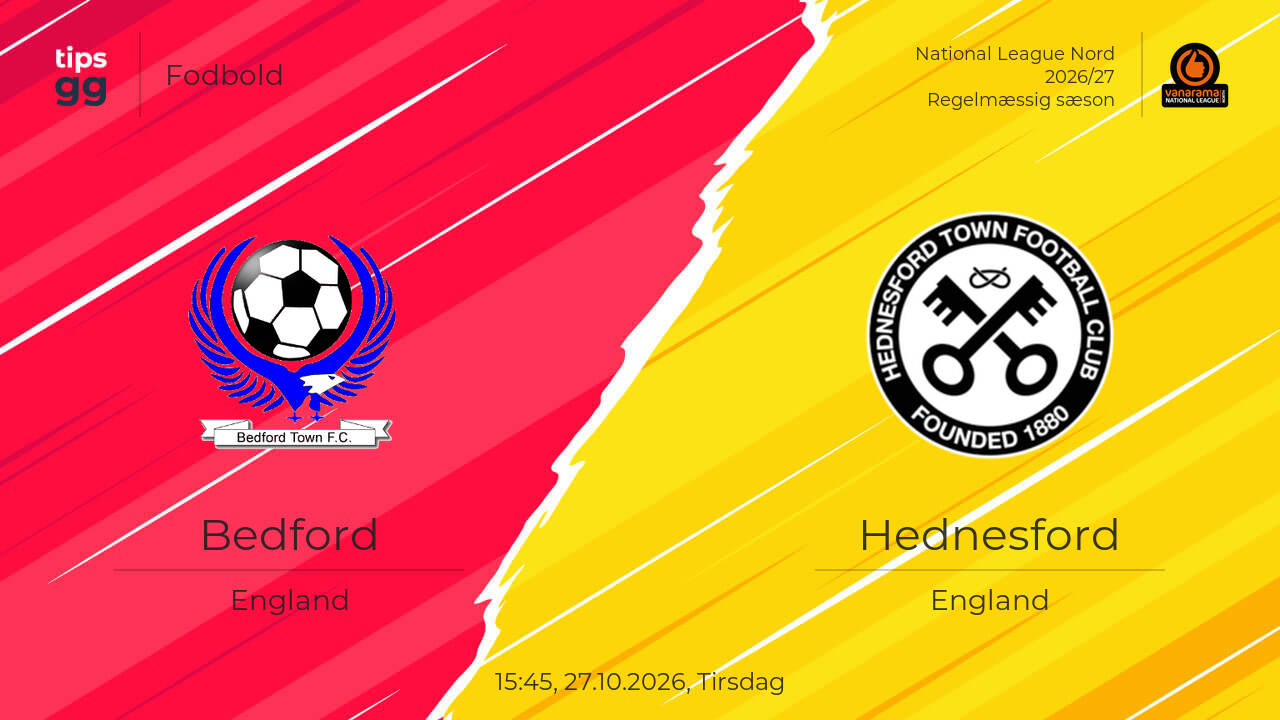 Bedford – Hednesford 27.10.2026 – Kampforudsigelser | Fodbold | Tips.GG