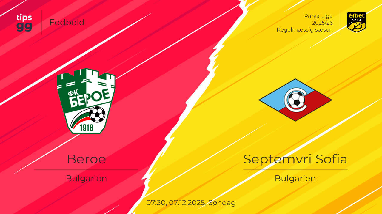 Beroe – Septemvri Sofia 07.12.2025 – Kampforudsigelser | Fodbold | Tips.GG