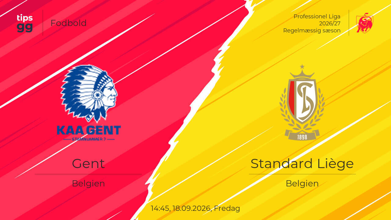 Gent vs Standard Liege 18/09/2026 Live: H2H, Results & Stats