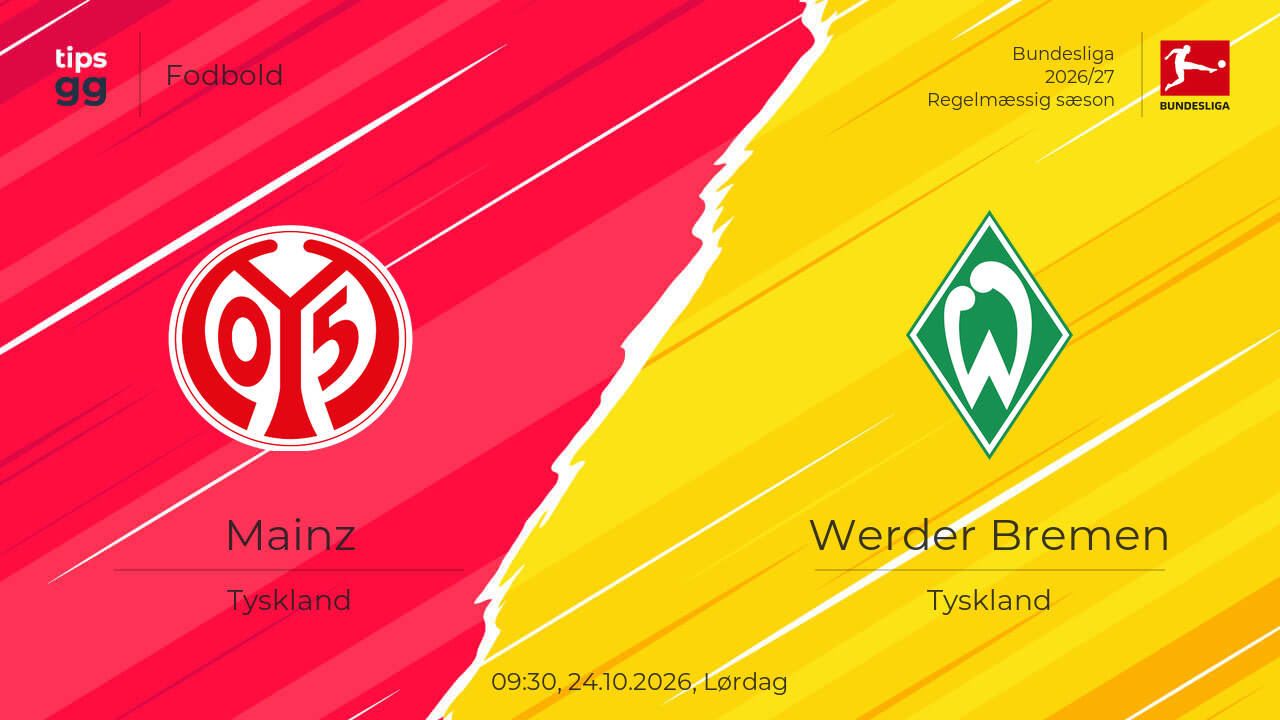Mainz – Werder Bremen 24.10.2026 – Kampforudsigelser | Fodbold | Tips.GG