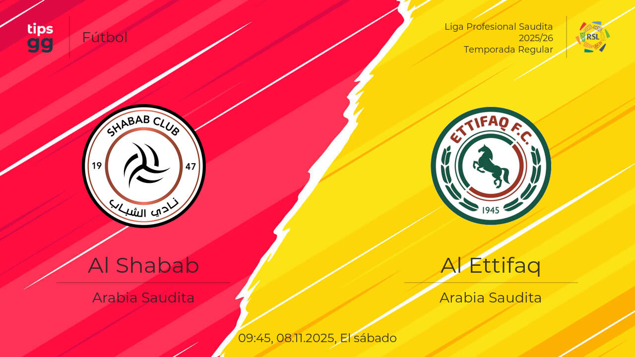 Al Shabab vs Al Ettifaq Cuotas de apuestas el 08.11.2025 | Fútbol | Tips.GG