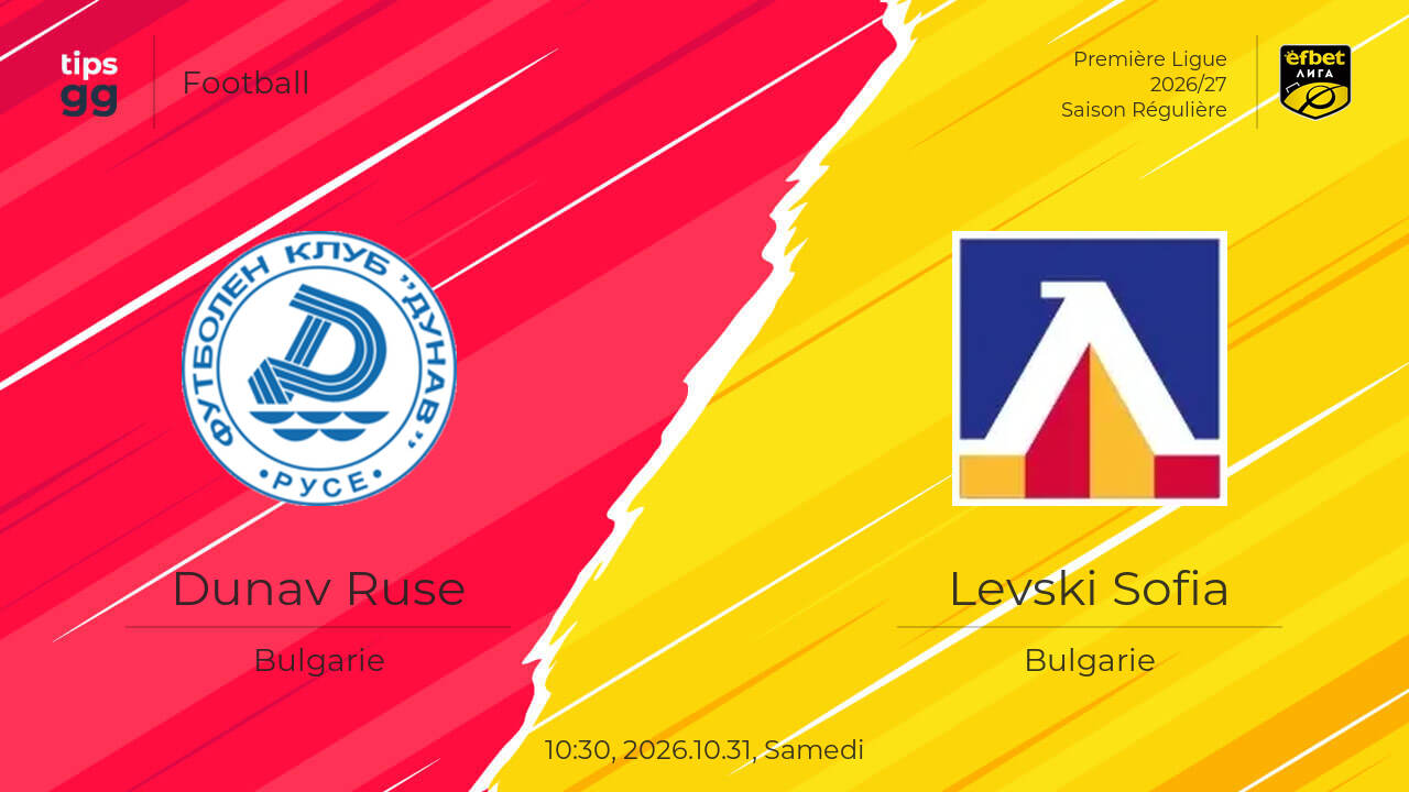 Dunav Ruse vs Levski Sofia 2026.10.31 – Cotes de paris sportifs ...