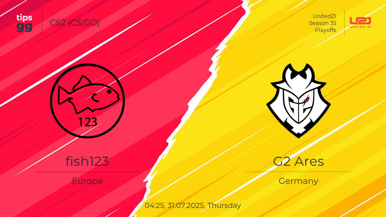 fish123 vs G2 Ares 31.07.2025 at United21 Season 35 | CS2 (CS:GO) | Tips.GG