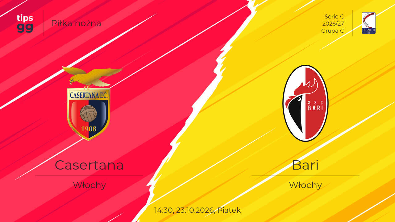 Casertana kontra Bari 23.10.2026 – prognozy na mecz | Piłka nożna | Tips.GG